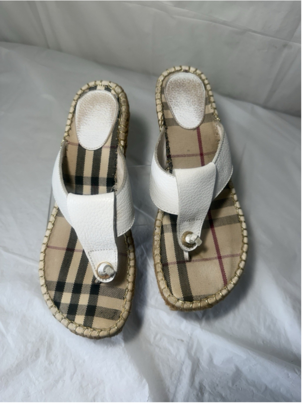 Burberry EU Size 41 Nova Check Espadrille Wedge Sandals shoes white - Picture 16 of 16